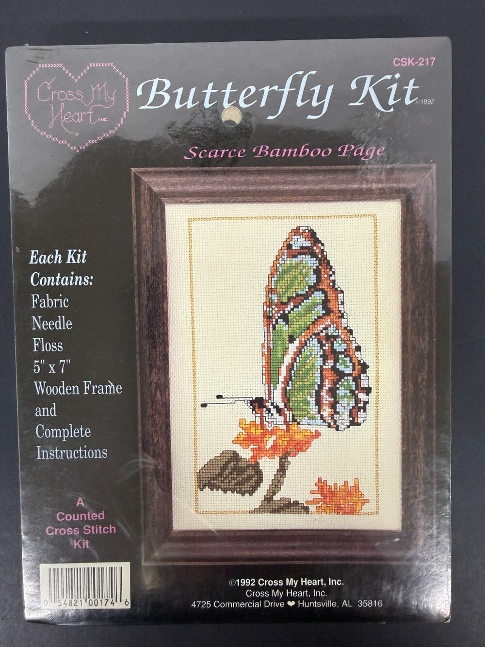 Vintage Cross My Heart Butterfly Cross Stitch Kit Scarce Bamboo Page Frame CSK-2
